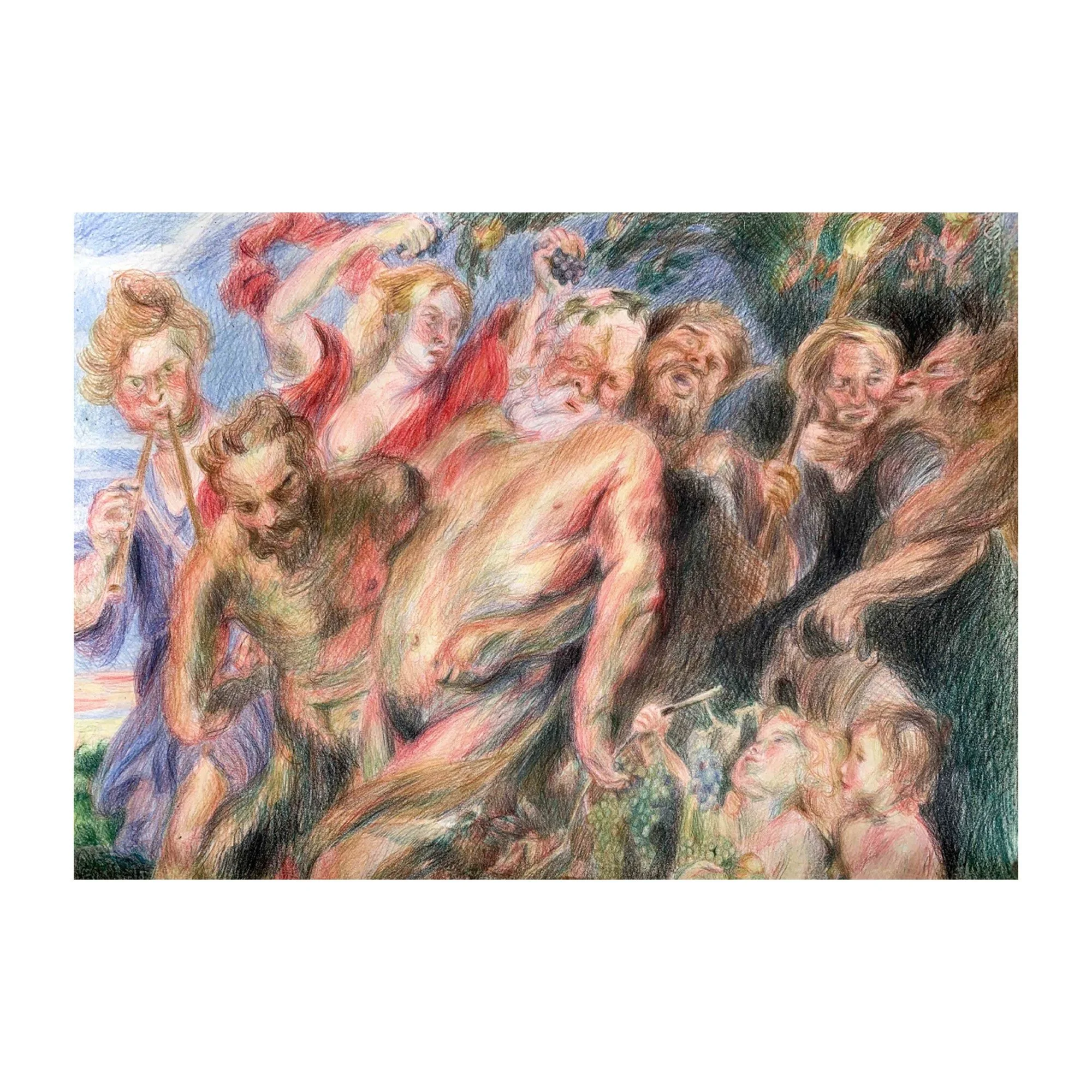 'Drunken Silenus supported by Satyrs' Original drawing