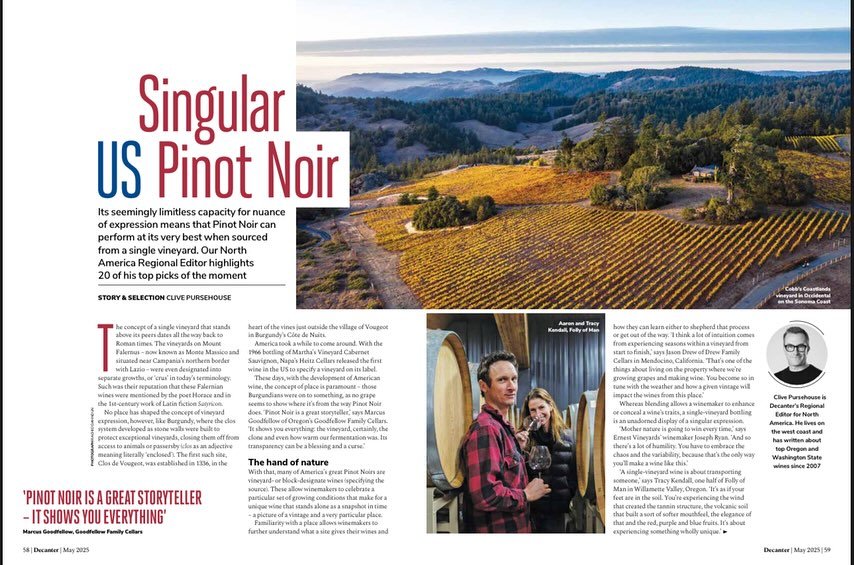 It&rsquo;s a great honor to see our Nash Mill Pinot Noir selected among 20 top site-specific US Pinots by Decanter&rsquo;s North American Editor, Clive Pursehouse in a great feature entitled &lsquo;Singular US Pinot Noir&rsquo;. Thank you @clivity an