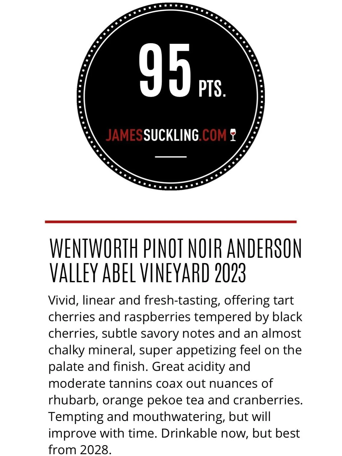 Thank you to Courtney Humiston @mme_glass and Jim Gordon @jimgordon.wine of James Suckling.com, @james.suckling for the recent reviews of several of our 2023 and 2024 vintage wines in the newly released Mendocino Tasting Report from JamesSuckling.com