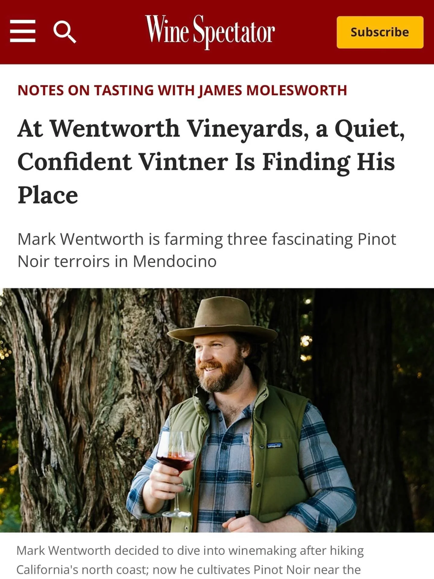 Thank you 🙏 @jmolesworth1 for visiting the Anderson Valley recently and for helping get the word out on Mark&rsquo;s wine journey and the Wentworth Vineyards wines! Cheers! 🍷 🍷 

@moreorivera