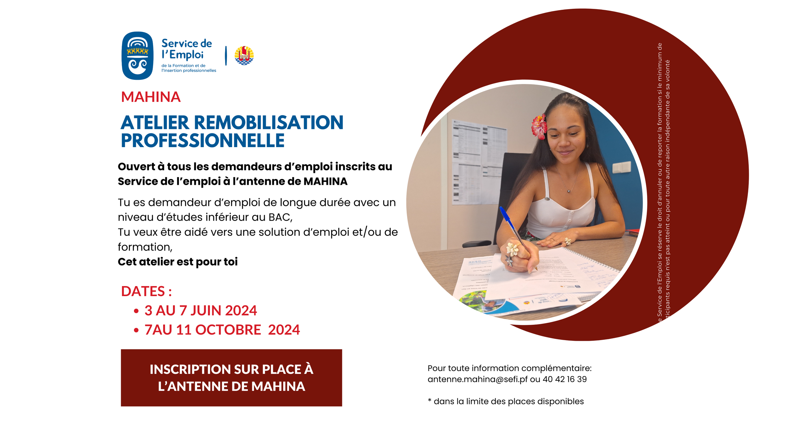ANTENNE MAHINA - LES DATES DES PROCHAINS AtelierS remobilisation professionnelle