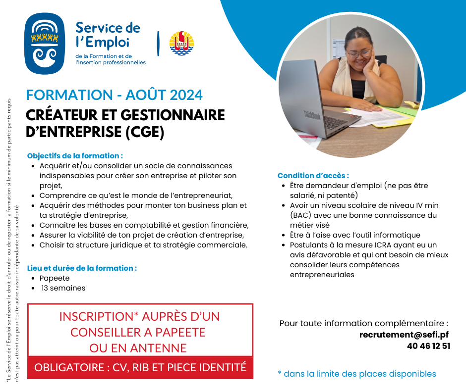 OUVERTURE DE LA FORMATION CREATEUR ET GESTIONNAIRE D'ENTREPRISE (CGE)