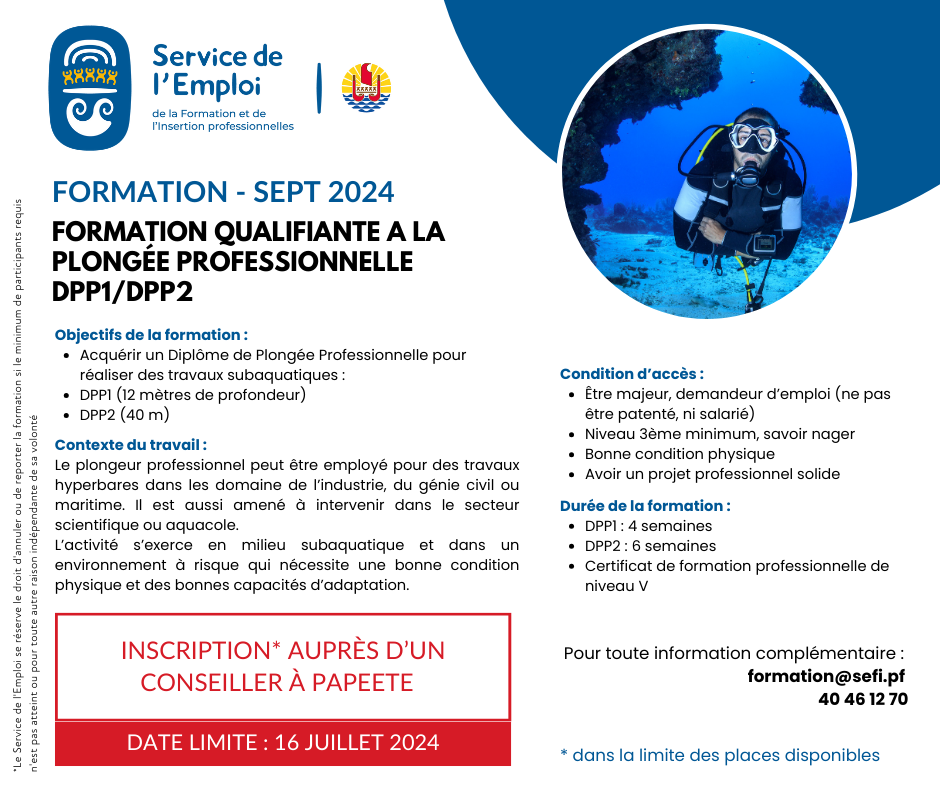 OUVERTURE DE LA FORMATION QUALIFIANTE A LA PLONGÉE PROFESSIONNELLE DPP1/DPP2