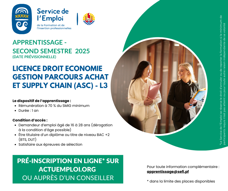 APPRENTISSAGE : LICENCE DROIT ECONOMIE GESTION MENTION GESTION PARCOURS ACHAT ET SUPPLY CHAIN (ASC) - L3