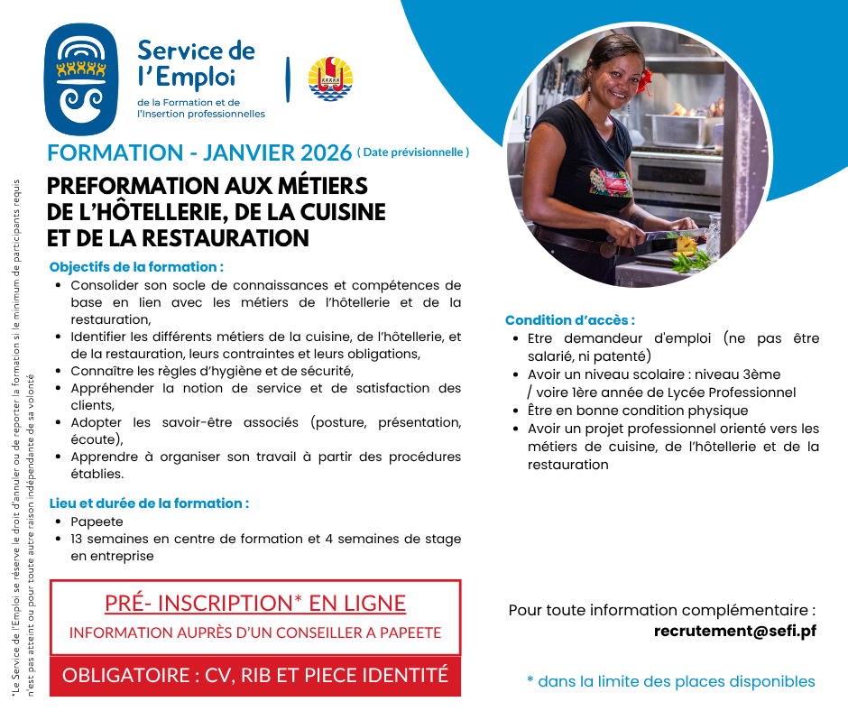 PREFORMATION AUX METIERS DE LA CUISINE, DE L'HOTELLERIE ET DE LA RESTAURATION