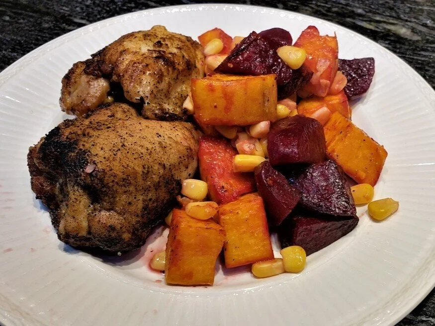 Lime Spice Chicken with Sweet Potatoes, Beets and Corn