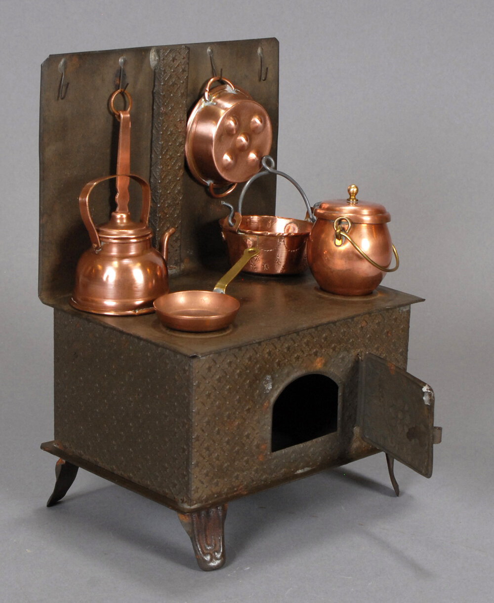 German Stove Copper Shop Carmel with Cookware — Doll