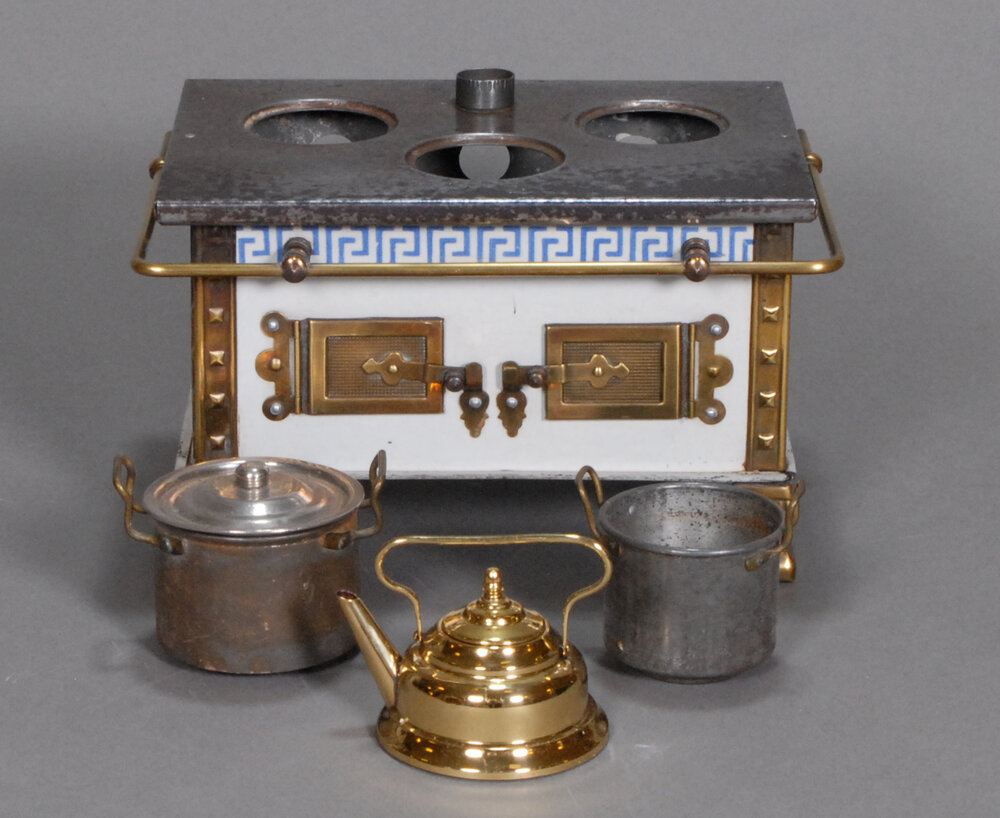 German Cook Stove with Copper Cookware — Carmel Doll Shop