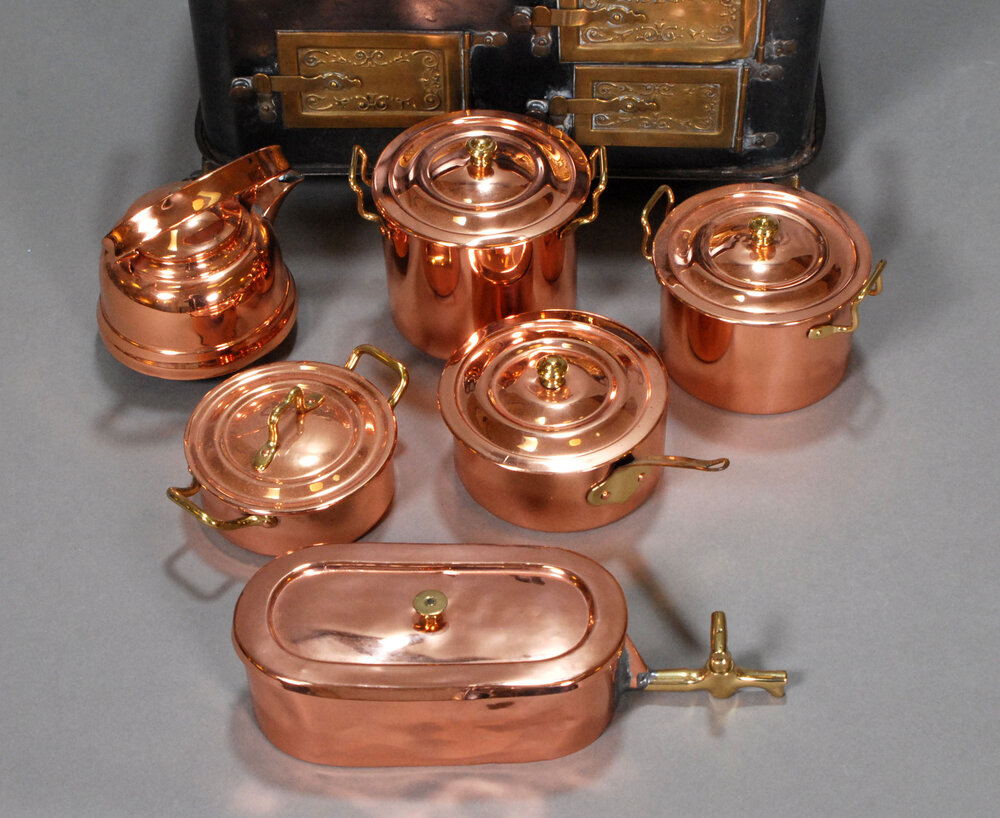 German Cook Stove with Copper Cookware — Carmel Doll Shop