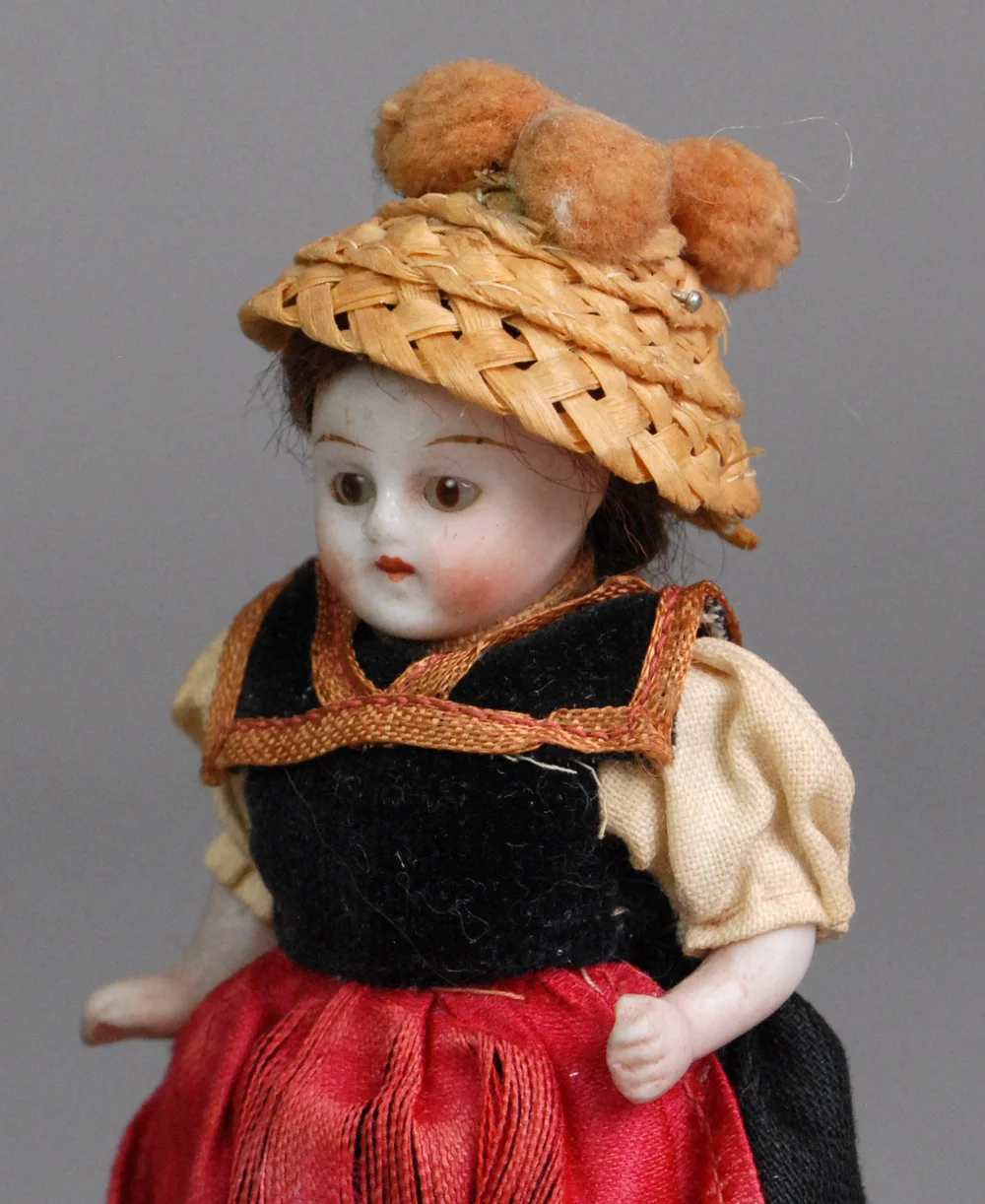 Poupée Vintage En Porcelaine Allemagne – Brunette, 12 Cm, Faite Main