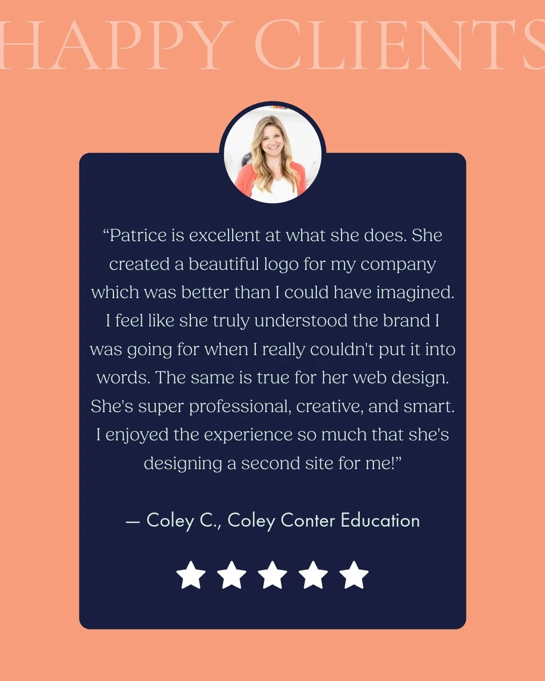 Thrilled to share this glowing feedback from Coley C. of Coley Conter Education! Designing a logo and site that truly captured her brand&rsquo;s essence was a joy. There&rsquo;s no greater reward than bringing a client&rsquo;s vision to life&mdash;ev