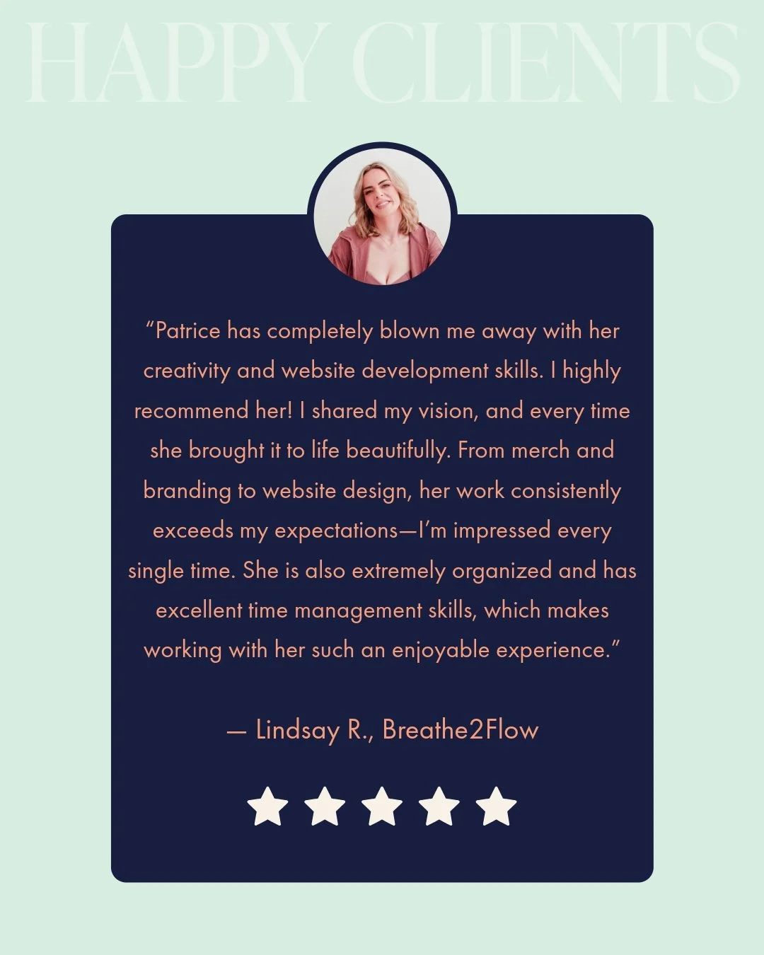 ✨ Client feedback like this means everything.

Lindsay, founder of Breathe2Flow Yoga, came to us for a full brand and website transformation &mdash; and together we built a bold identity, automated Squarespace site, merch line, and branded emails tha