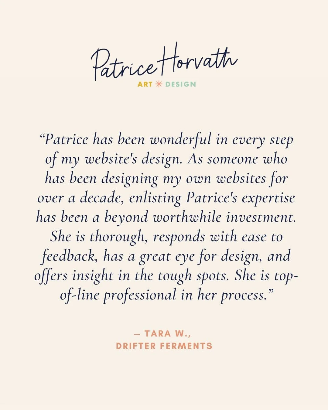 Client love like this means everything 💛 

&ldquo;Patrice has been wonderful in every step of my website's design. As someone who has been designing my own websites for over a decade, enlisting Patrice's expertise has been a beyond worthwhile invest
