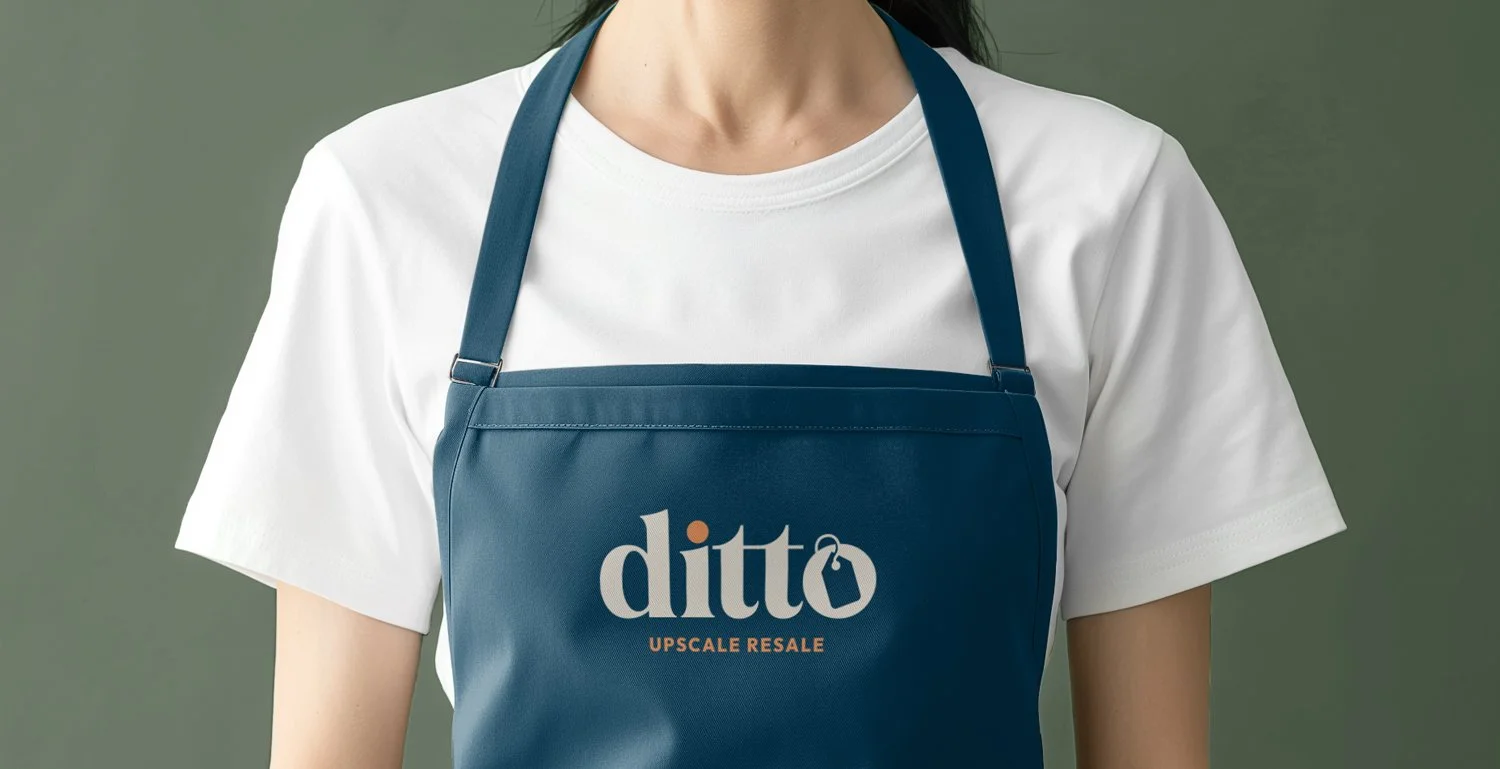 ditto branded retail apron mockup in navy