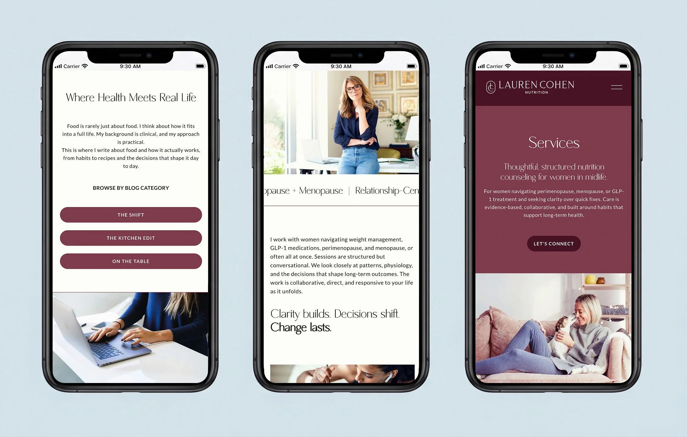 Mobile-responsive Squarespace website design for Lauren Cohen Nutrition.