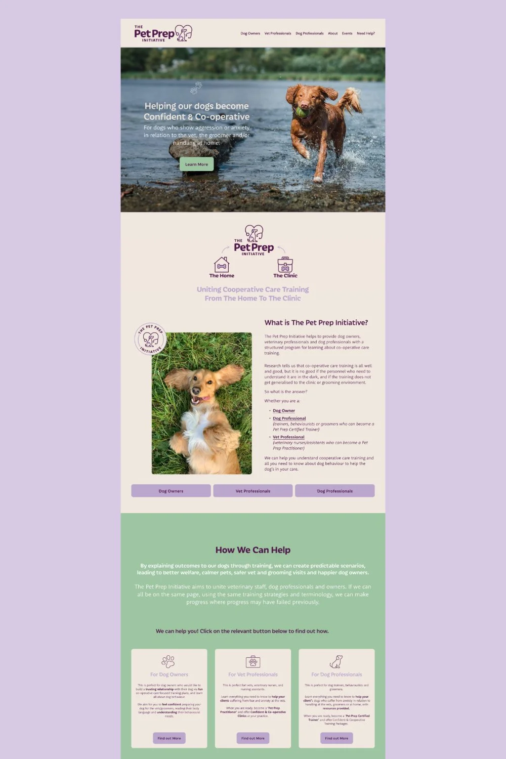 Squarespace website design for Pet Prep Initiative homepage