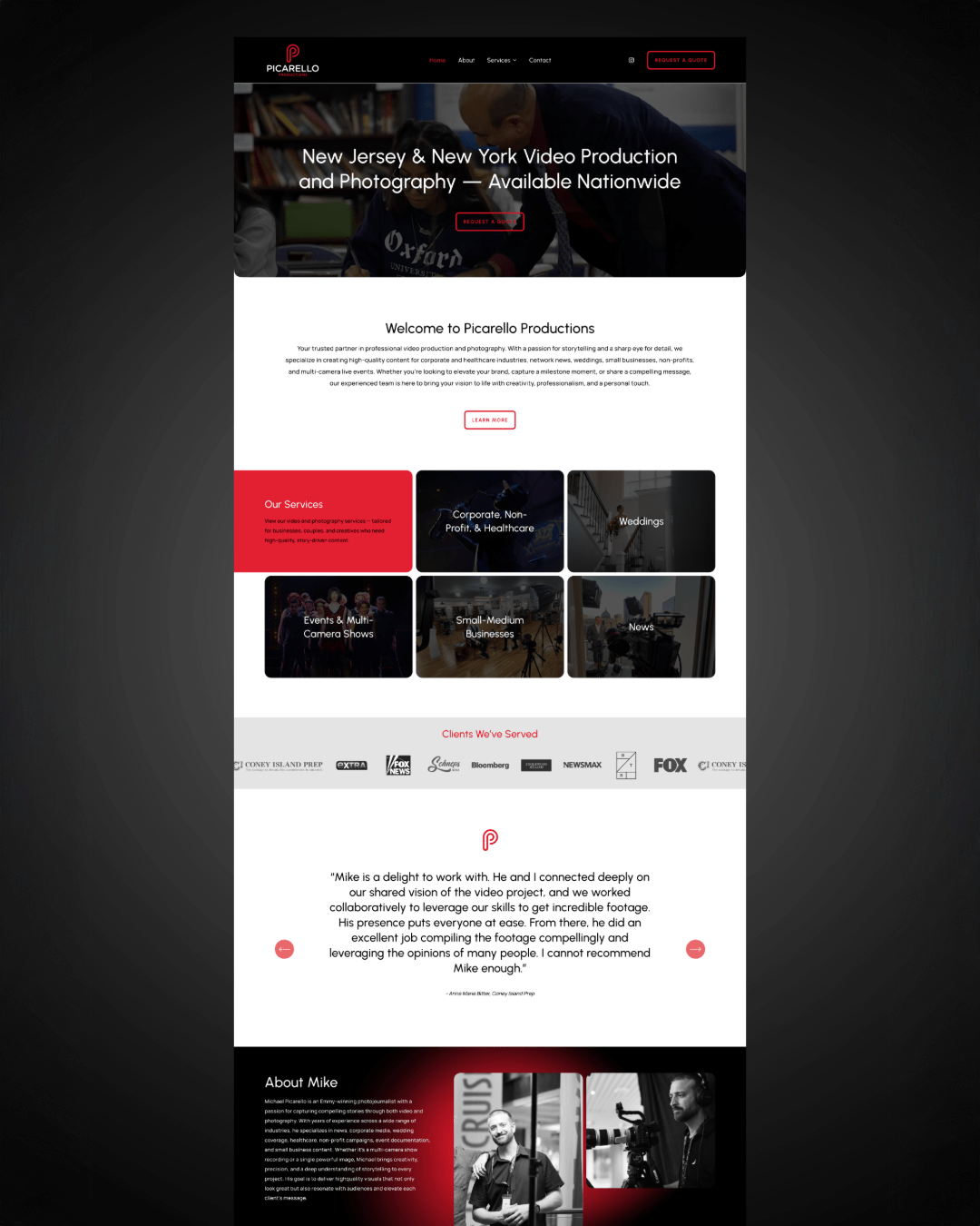 squarespace website for video production company