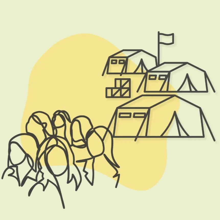 Illustration of a woman reading to girls in traditional clothing inside a circle, with the words 'Ending Period Poverty' and 'Policy Brief' above and below the circle.