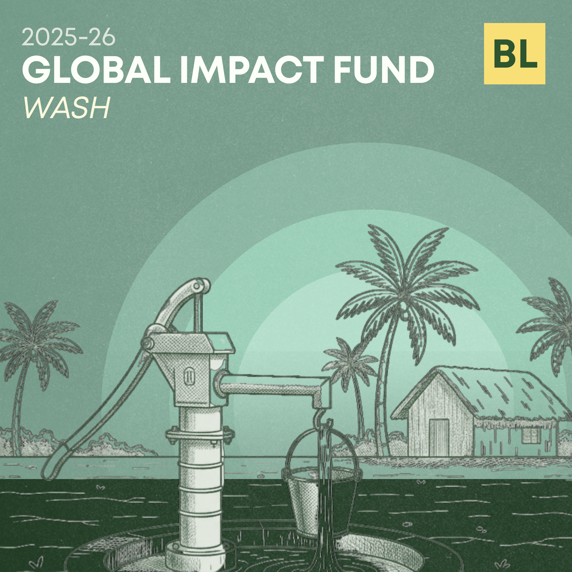 A young girl holding a red backpack with humanitarian organization logos in an outdoor setting.