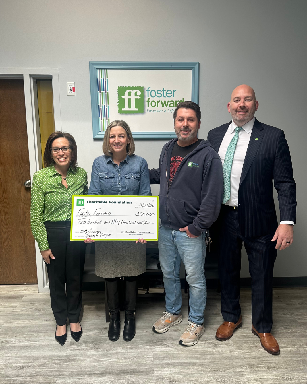Foster Forward receives $250,000 Housing for Everyone Grant from the TD Charitable Foundation