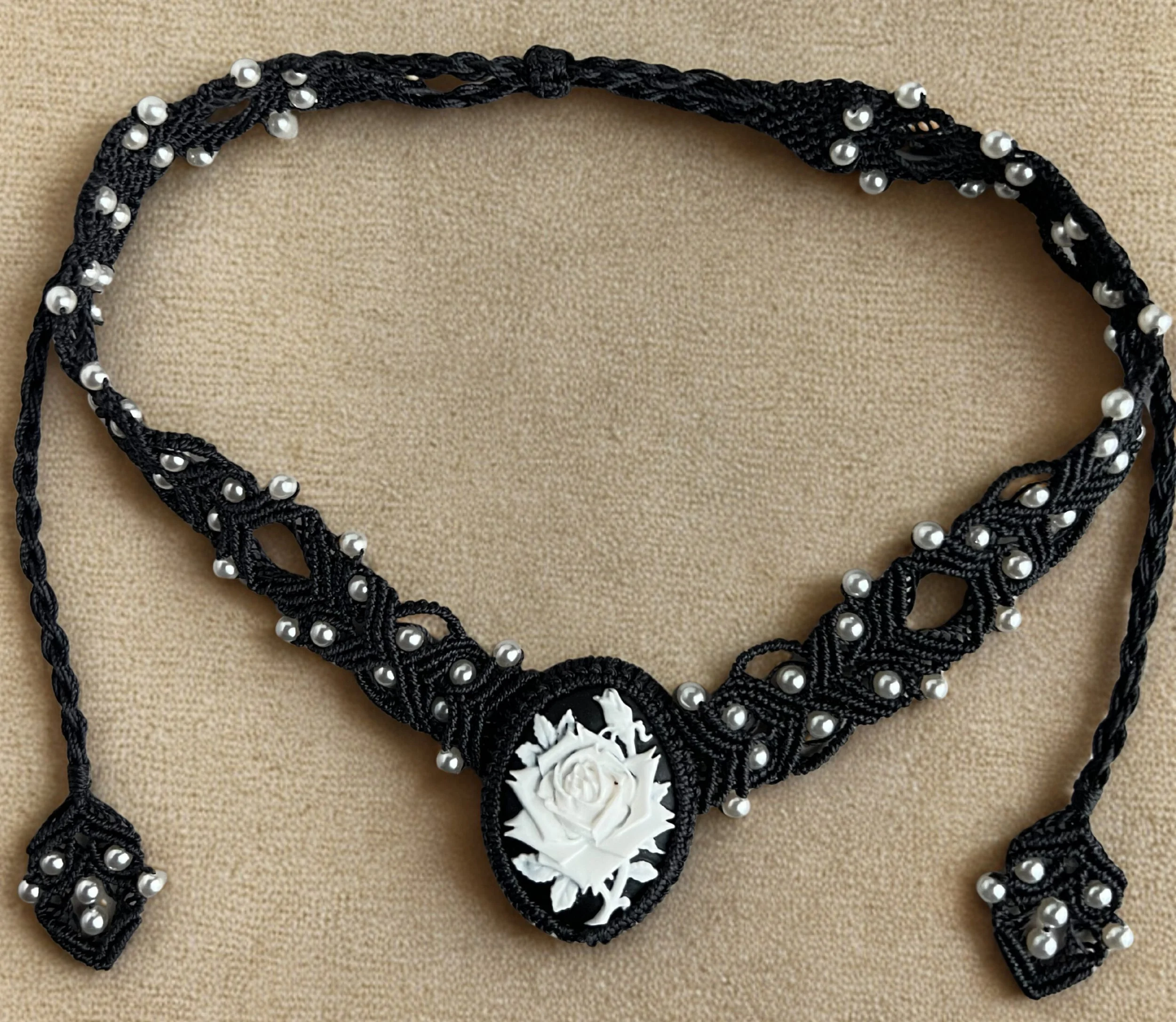 Carved Rose Micro Macrame Neckpiece.jpg