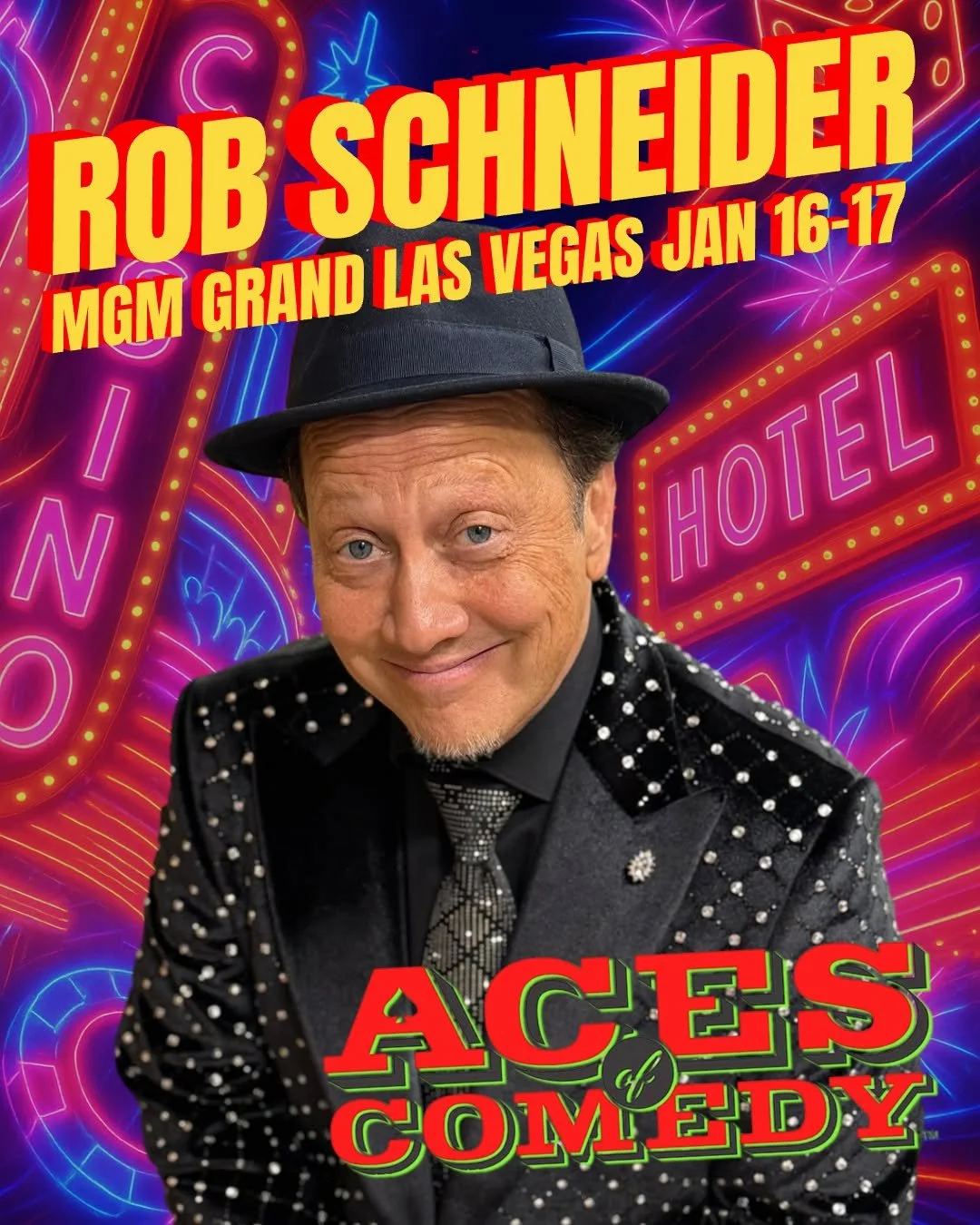 This VEGAS show is going to be so much fun. Don't miss your chance to see something special. 2 nights only at the legendary MGM Grand inside the David Copperfield Theater. Jan 16-17 Tickets are on sale now at RobSchneider.com #RobSchneider #standupco
