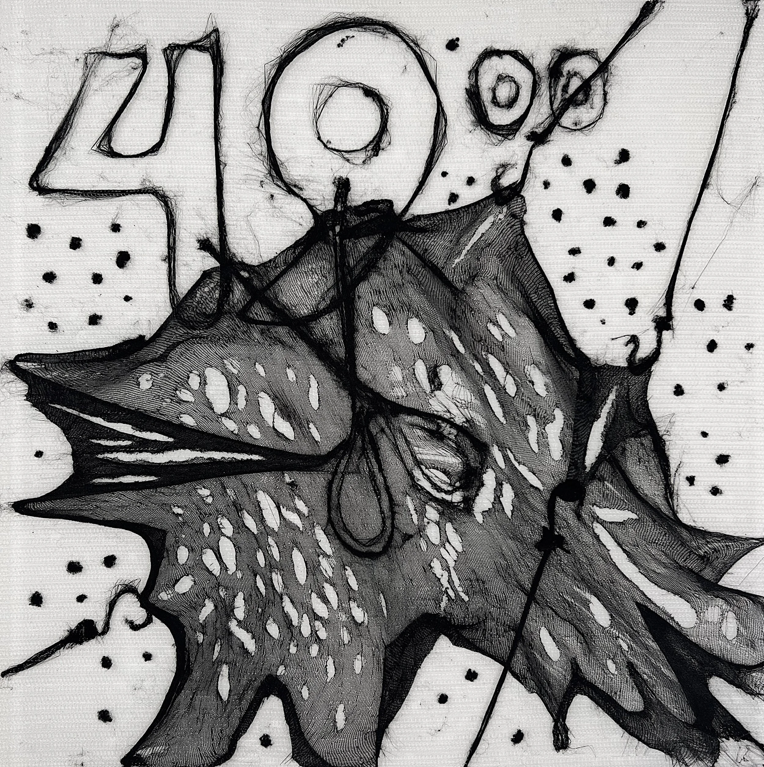 Sketch of a butterfly resting on a maple leaf with the number 40 and the words 'happy birthday' written above.