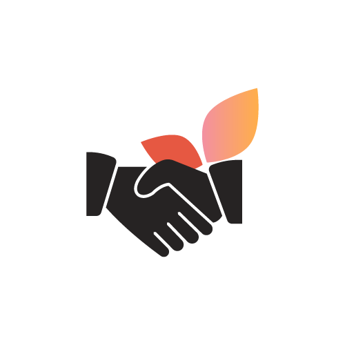 Illustration of two hands shaking with leaves growing from the handshake