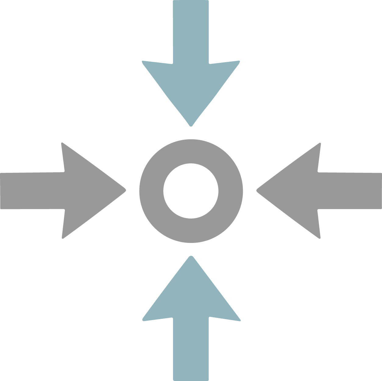 Arrows pointing inwards to a circle