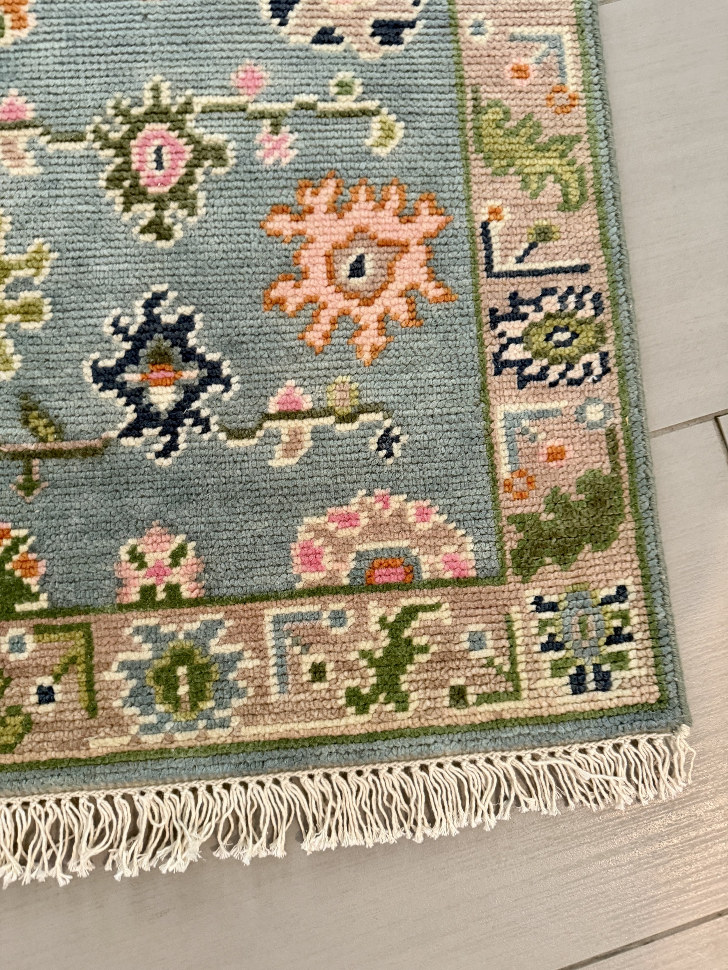 Aqua Blue Oushak Rug 2' x 6' Runner