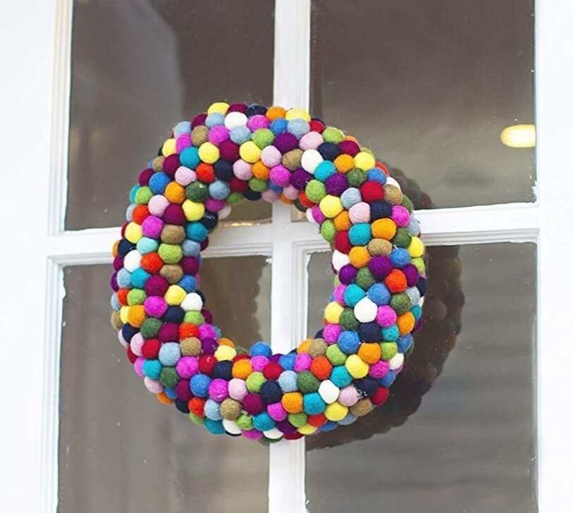 Colorful Felt Pom Pom Wreath - 13.5"