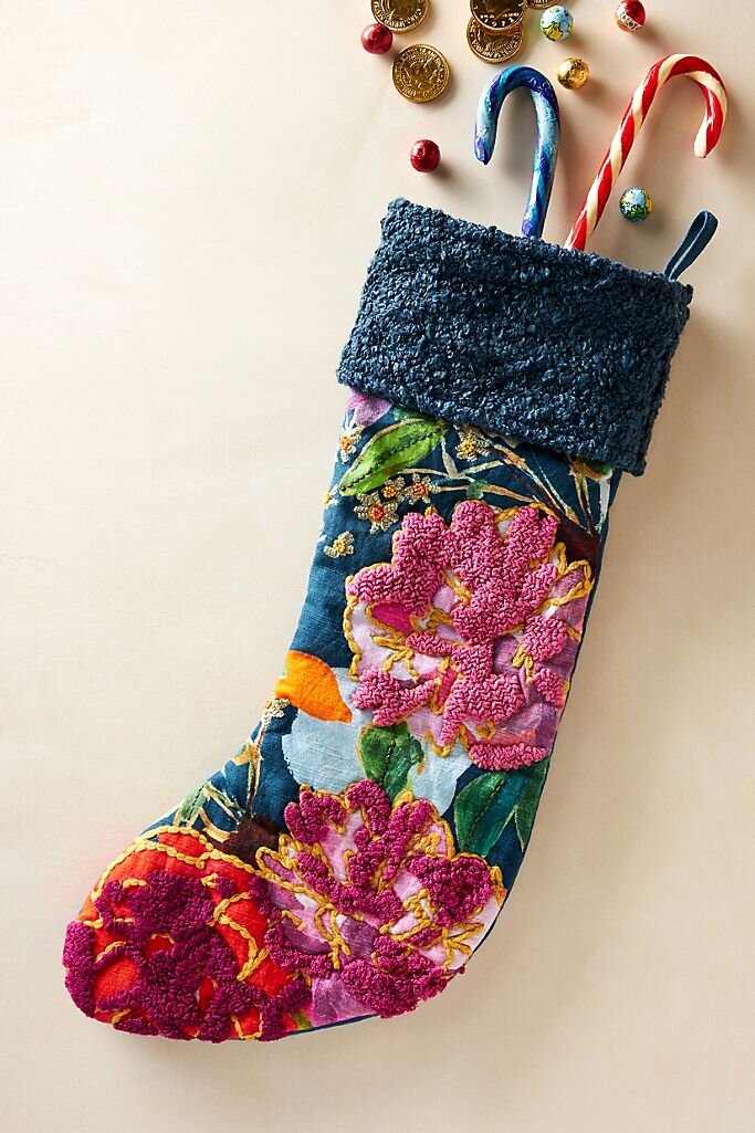 Embroidered Floral Stocking - Anthropologie