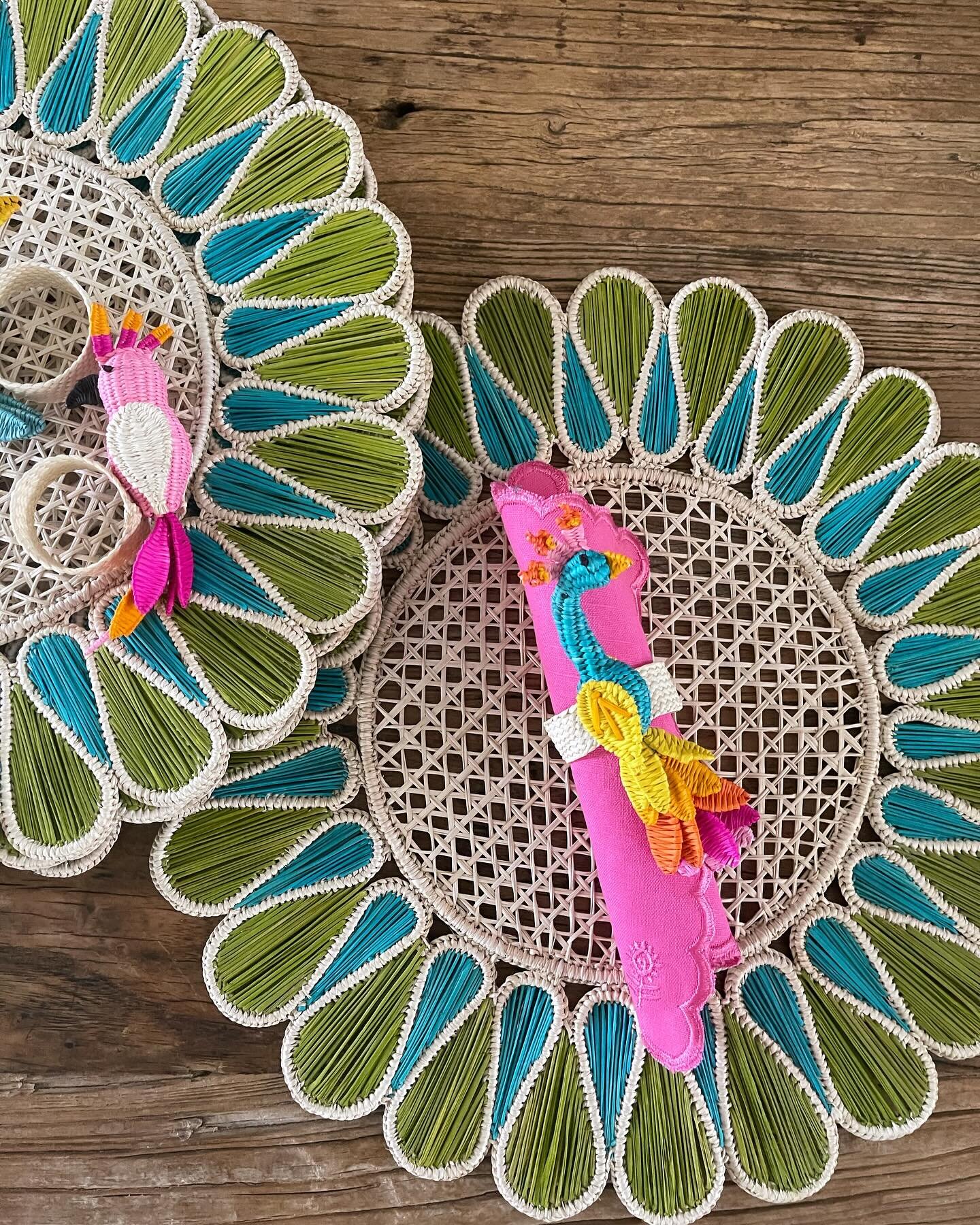Adding some FUN to the table with these new placemats and napkin rings!  Slightly obsessed and having trouble picking a favorite! 🦜
.
.
.
#palmbeachchic #chinoiseriechic #teallovers #colorfullycollected #graciouslivingstyle #youcansetwithus #tablesc