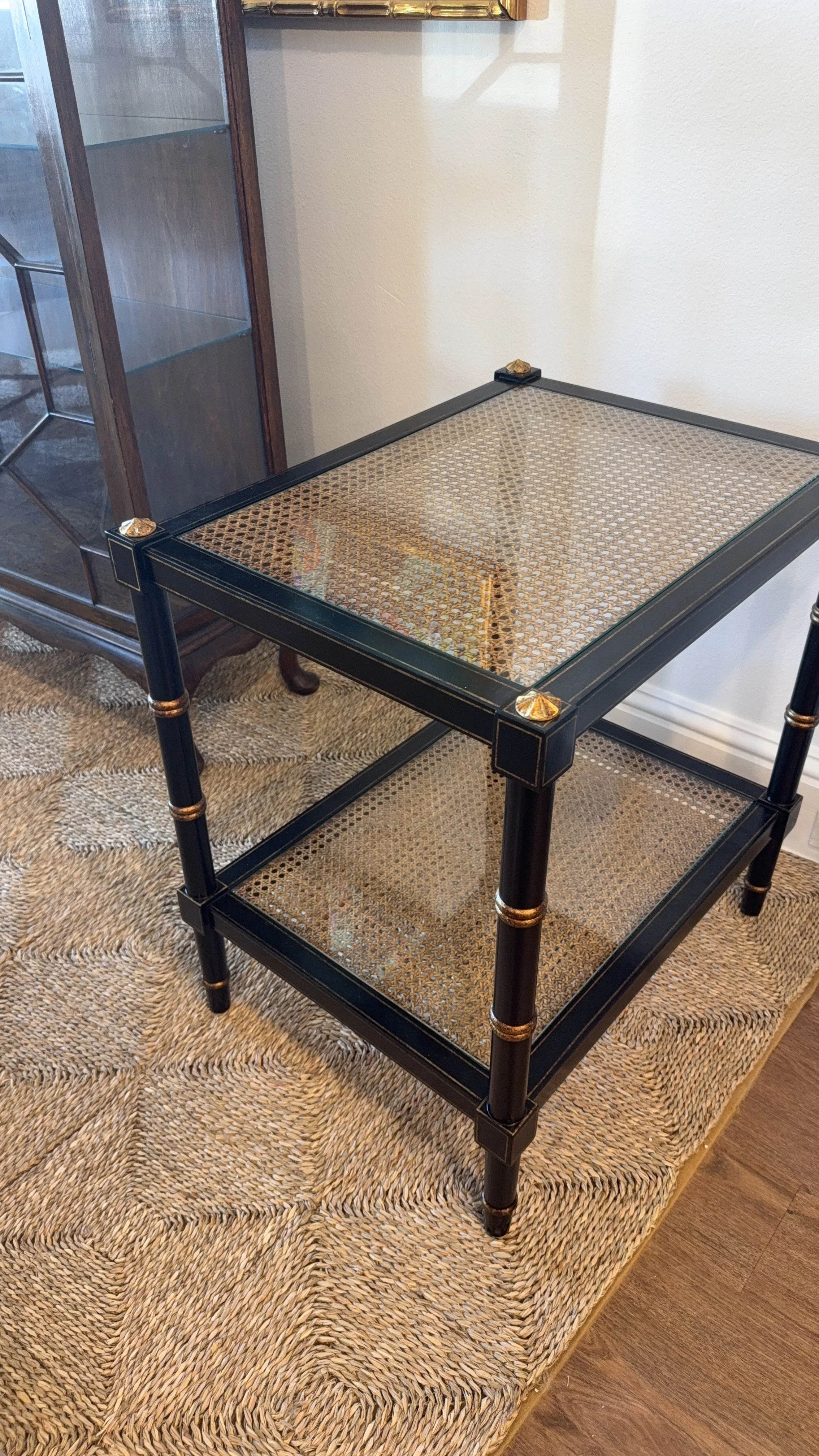 Wicker elephant-shaped side table with a flat top surface