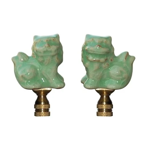 Porcelain Celadon Foo Dogs Finial Pair