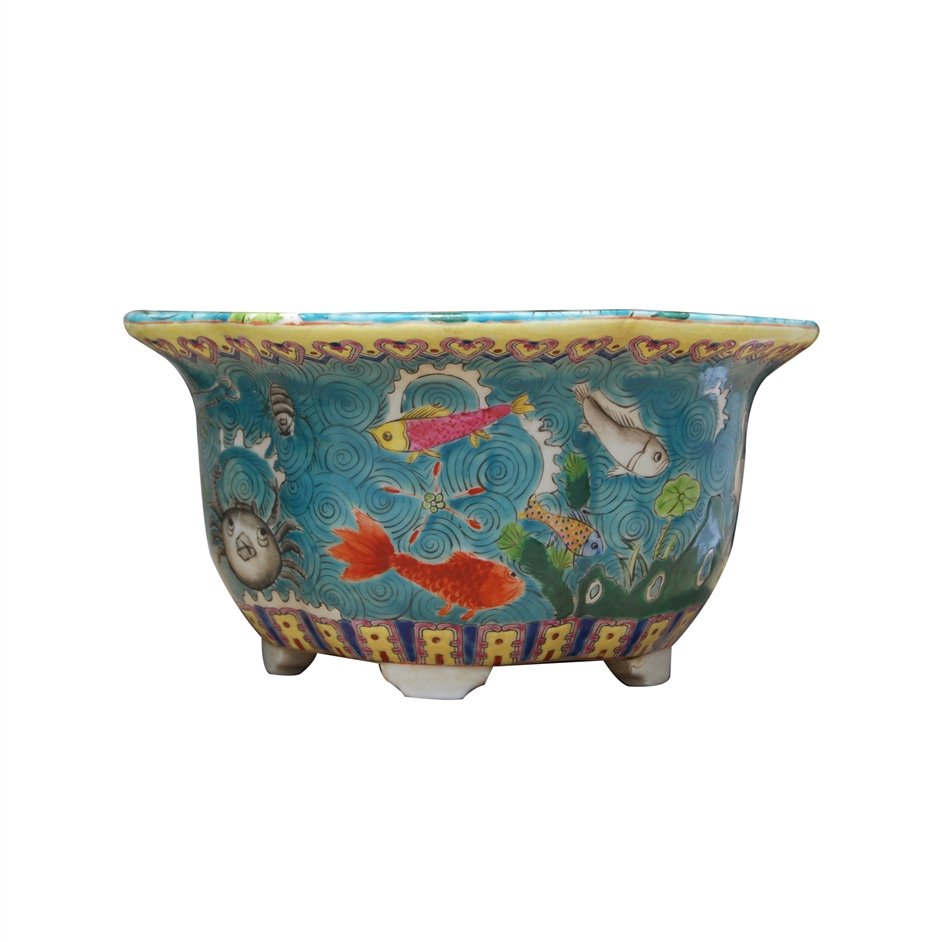 Hand Painted Goldfish 10" Cache Pot