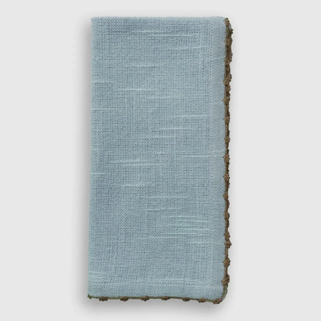 Knotted Edge Blue Cotton Napkin Green Trim Set of 4