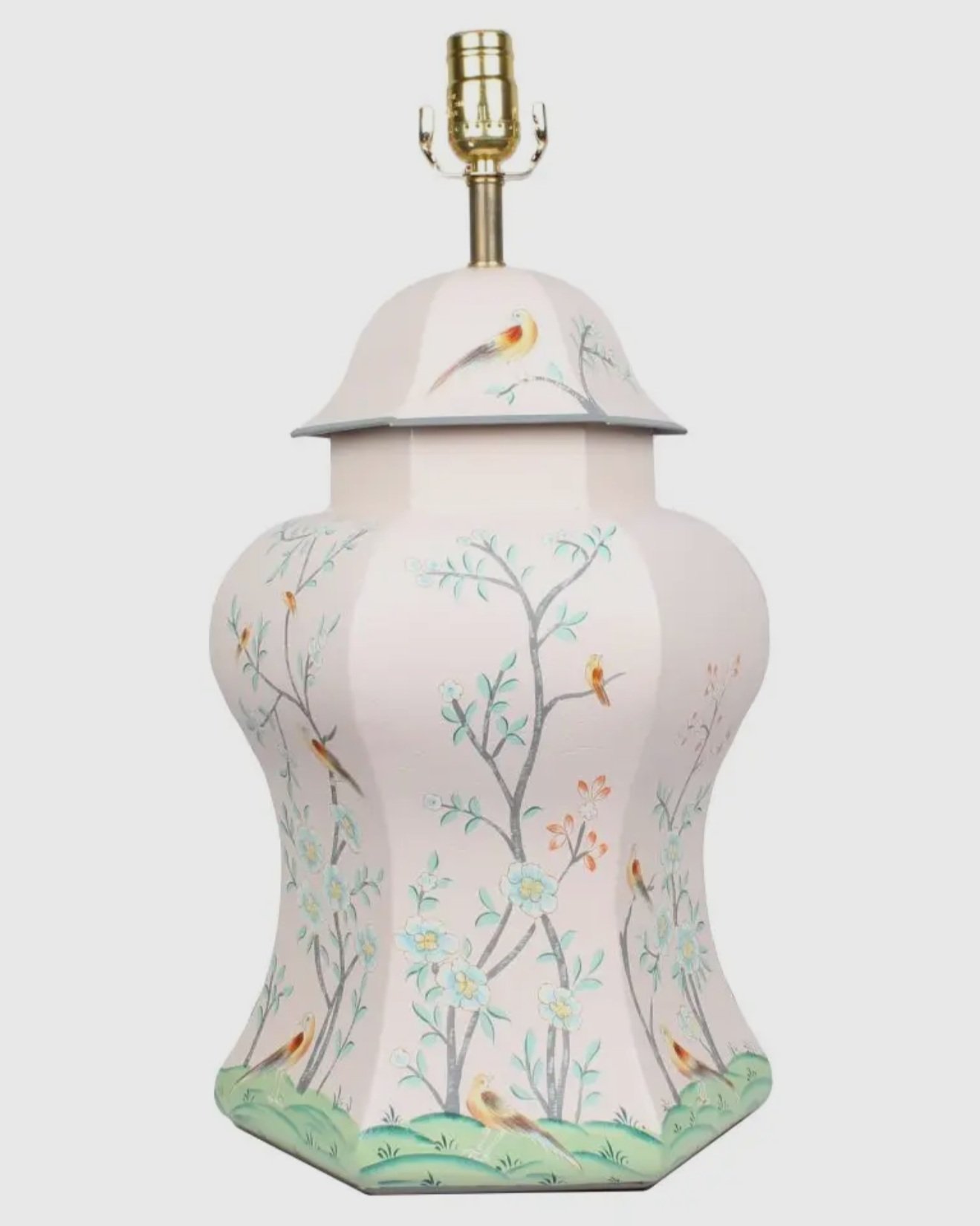 Chinoiserie Hand Painted Lamp, Soft Pink