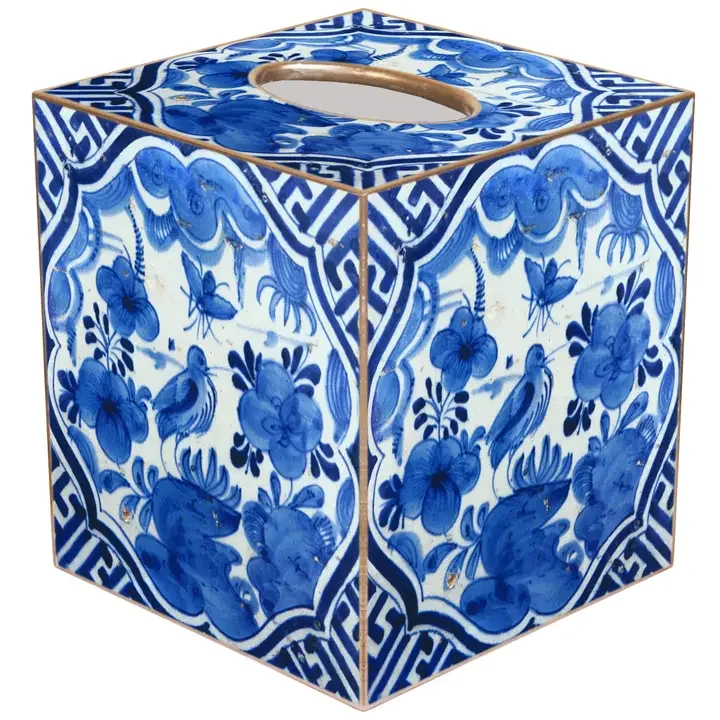 Blue Delft Bird On Blue & White Tissue Box Cover