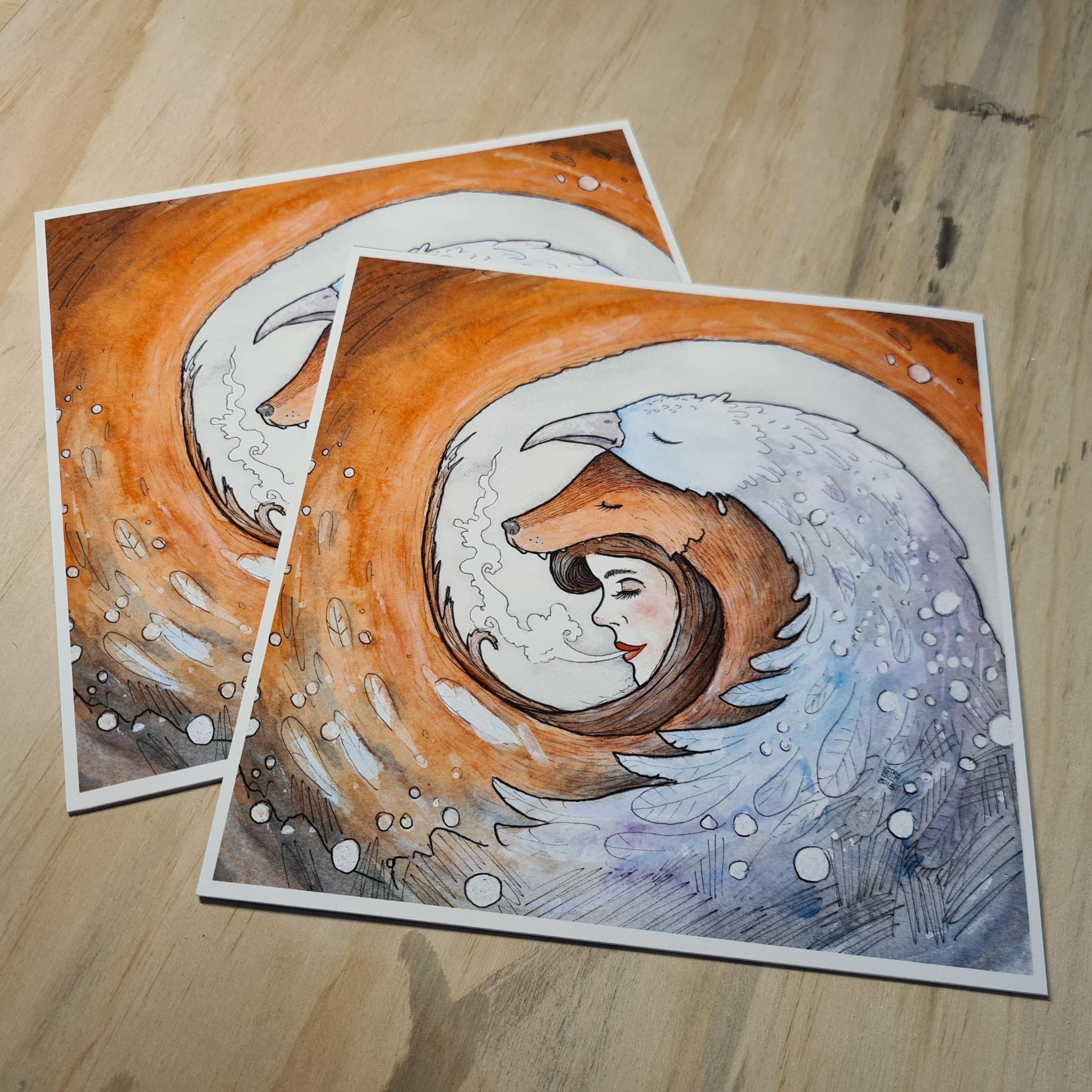 Print: Girl Fox Bird