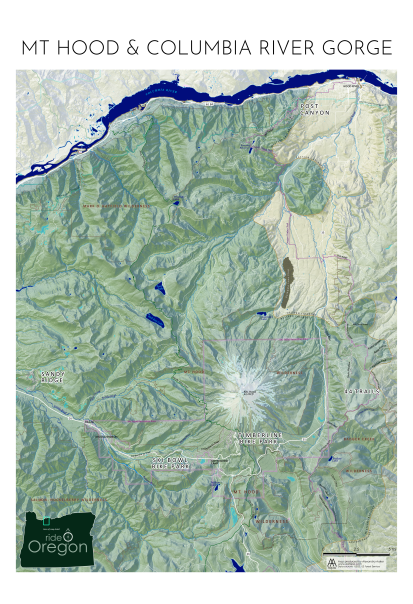 Mountain Bike Hood mapA map of the mountain biking areas around Mount Hood and the Columbia River Gorge.  From the purpose-built mountain bike trails at Post Canyon, Sandy Ridge, and Ski Bowl, to the adventure rides at 44 trails.