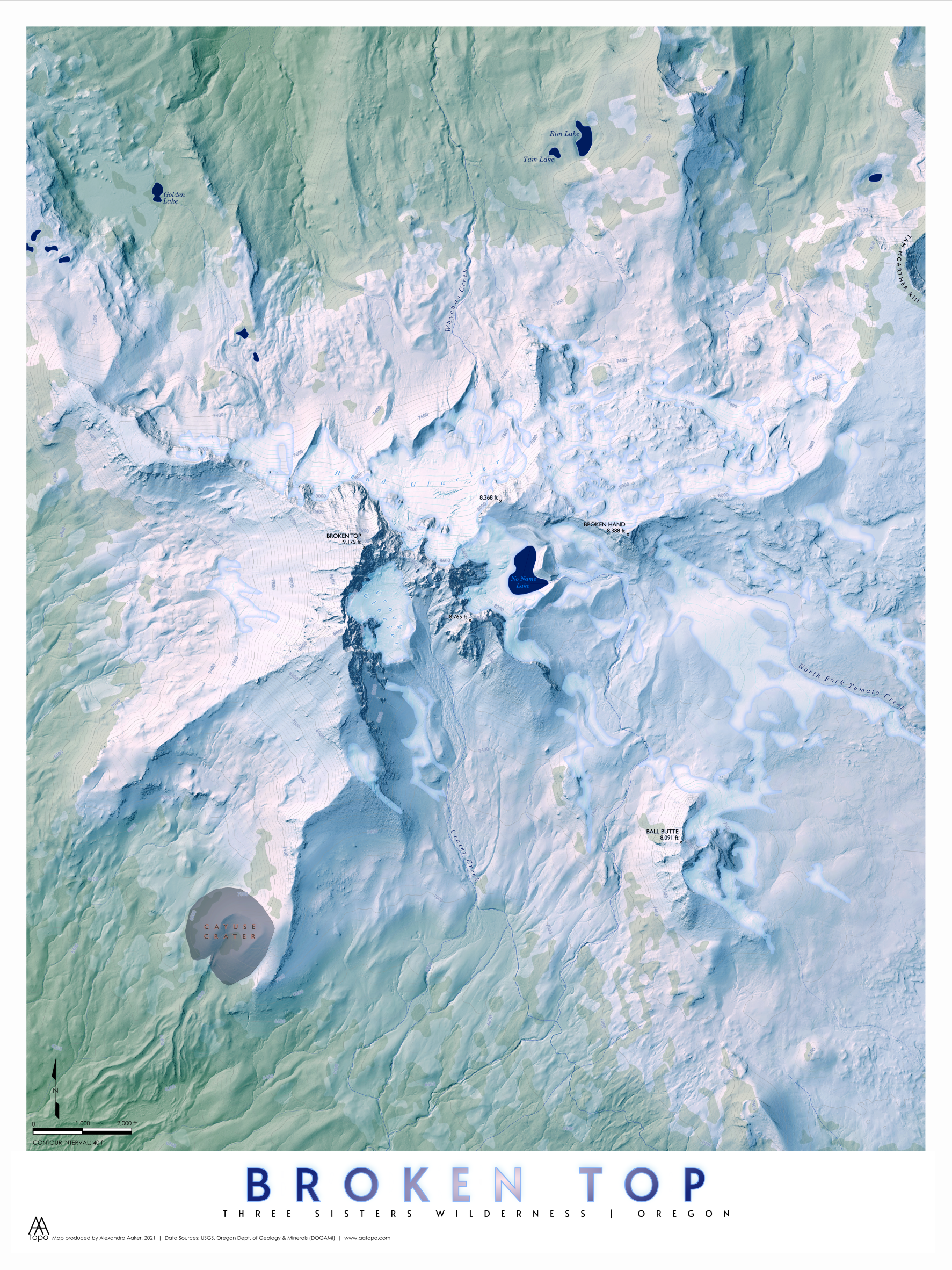 Broken Top Mountain map print