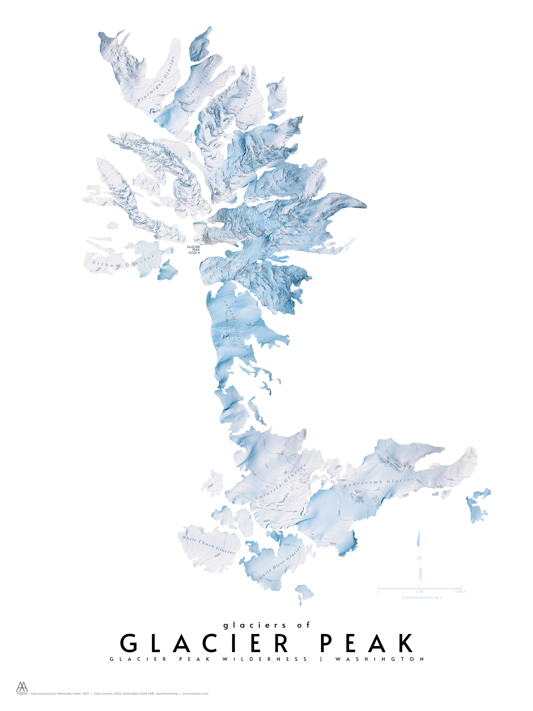 Glacier Peak Glaciers map print