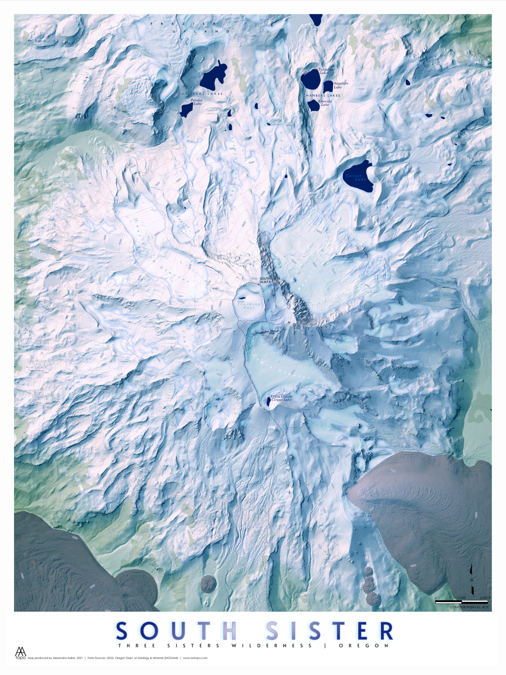 Three Sisters: South Sister Mountain map print