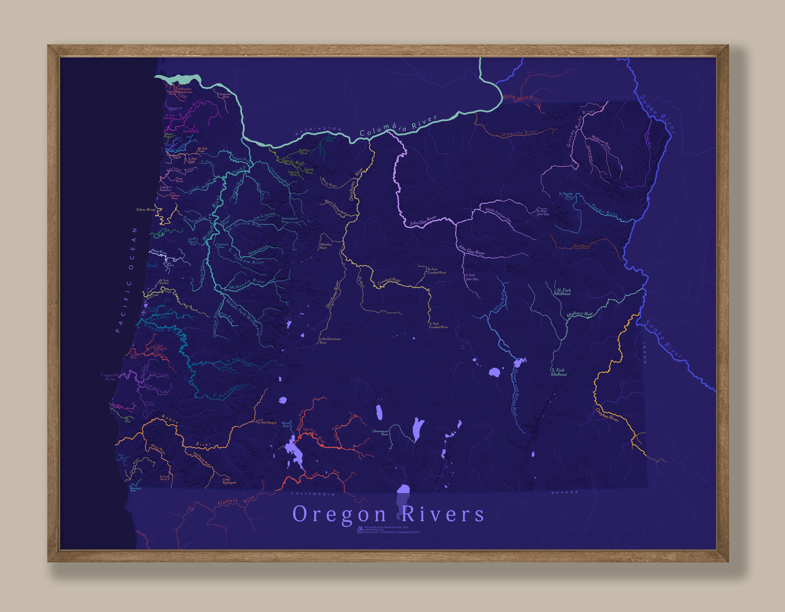 Oregon Rivers map print