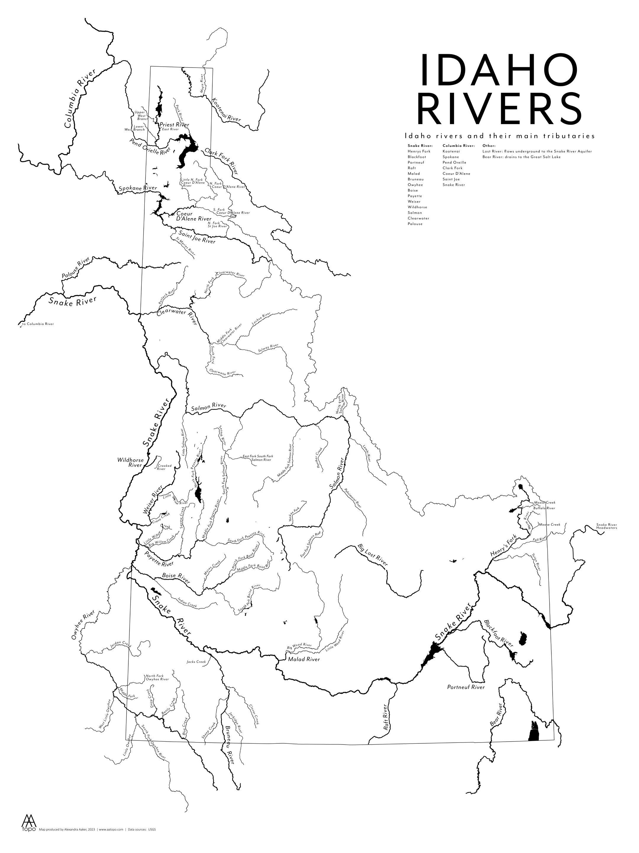 Idaho Rivers map print