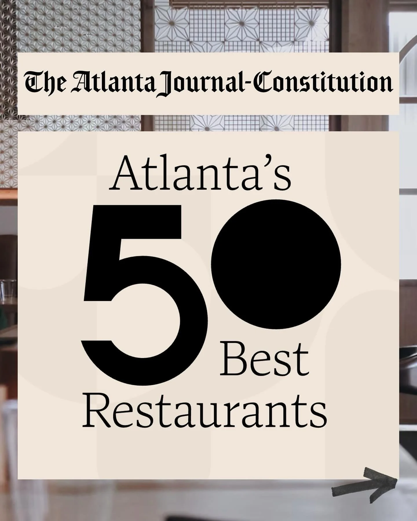 Have you heard the news? @ajcdining named @brushatl at Buckhead Village one of Atlanta&rsquo;s 50 Best Restaurants. Congratulations to @chefjasonliang and team. Make your reservation at Brush now to see what the buzz is all about.