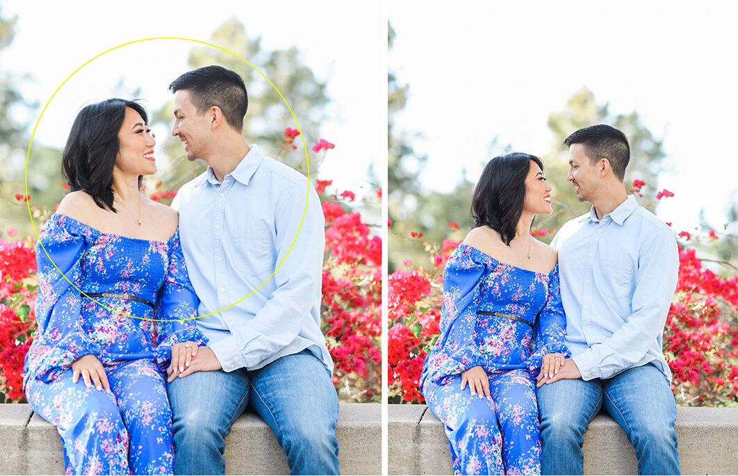 I adjusted the balance of their lean towards each other to elongate her neck and eliminate the straining look on his neck.
