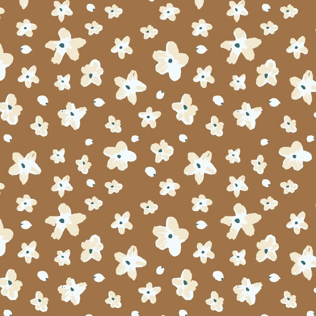 Cream Gouache Blossoms on Coffee Brown