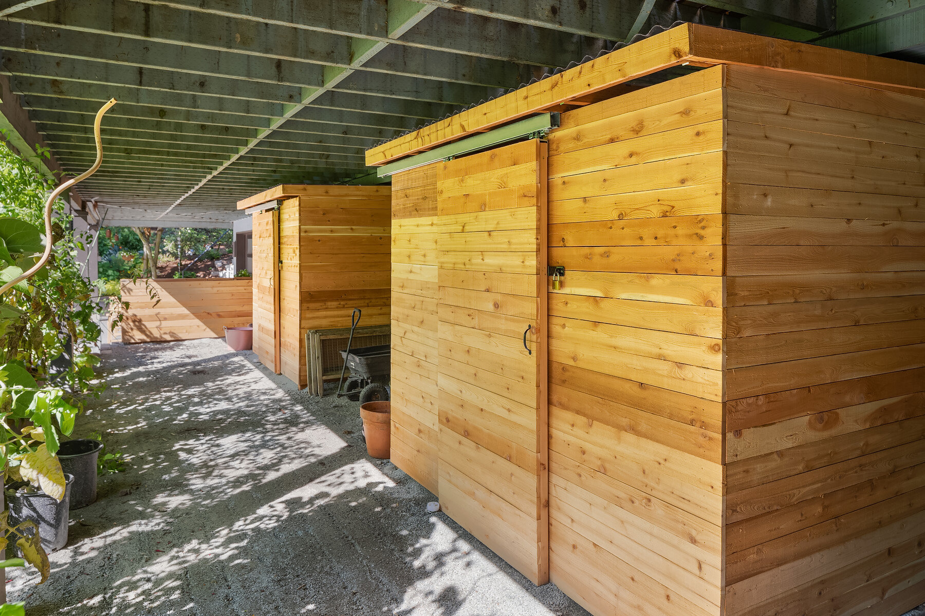 W16: Sliding Barn Door Storage Sheds under Deck